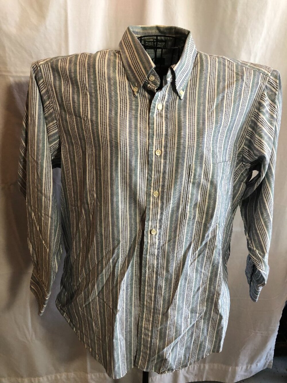 Surrey 16 1/2 32/33 Blue/Green Striped Long Sleeve Dress Shirt